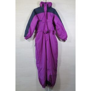 Womens Medium Ski Suit Columbia Snowsuit One Piece Snow Bib Retro Purple Vtg 80s